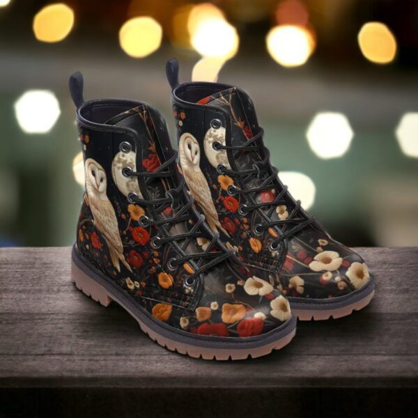 Owl and Flowers Leather Boots Fleece Fur Boots