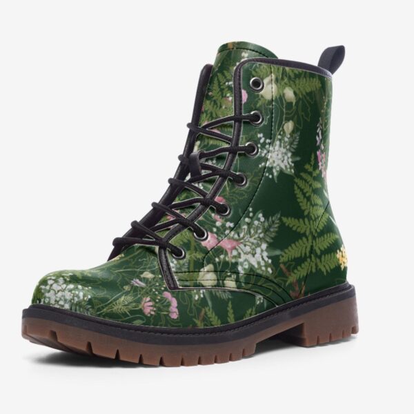 Green Fern Wildflower Vegan Leather Boots Fleece Fur Boots