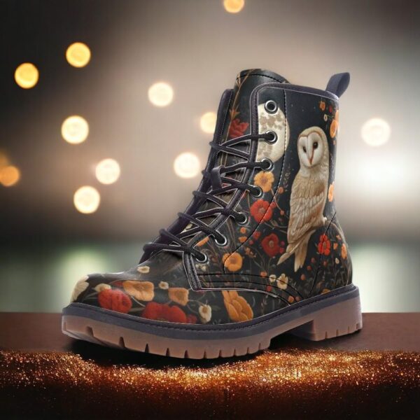 Owl and Flowers Leather Boots Fleece Fur Boots