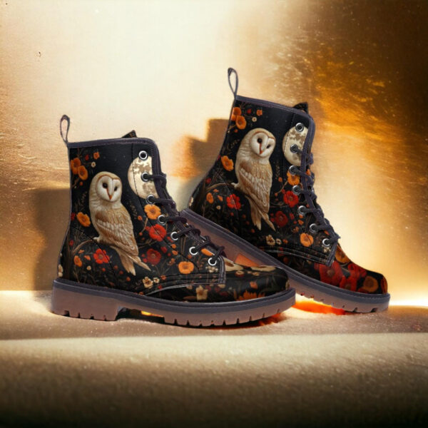 Owl and Flowers Leather Boots Fleece Fur Boots