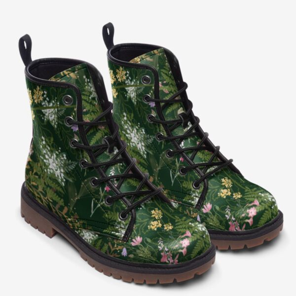 Green Fern Wildflower Vegan Leather Boots Fleece Fur Boots