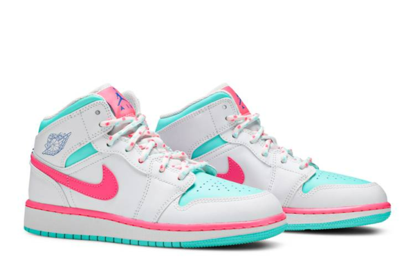 Air Jordan 1 Mid White Pink Green Soar